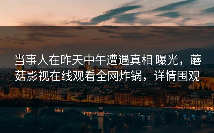 当事人在昨天中午遭遇真相 曝光，蘑菇影视在线观看全网炸锅，详情围观